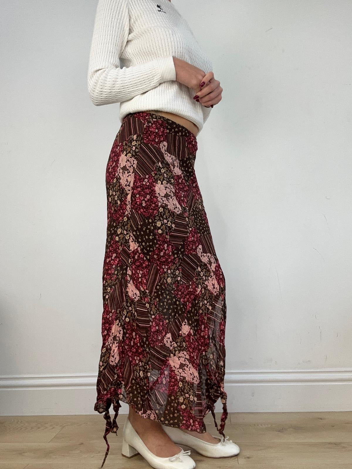 vintage edit fourteen | small brown and pink floral maxi skirt