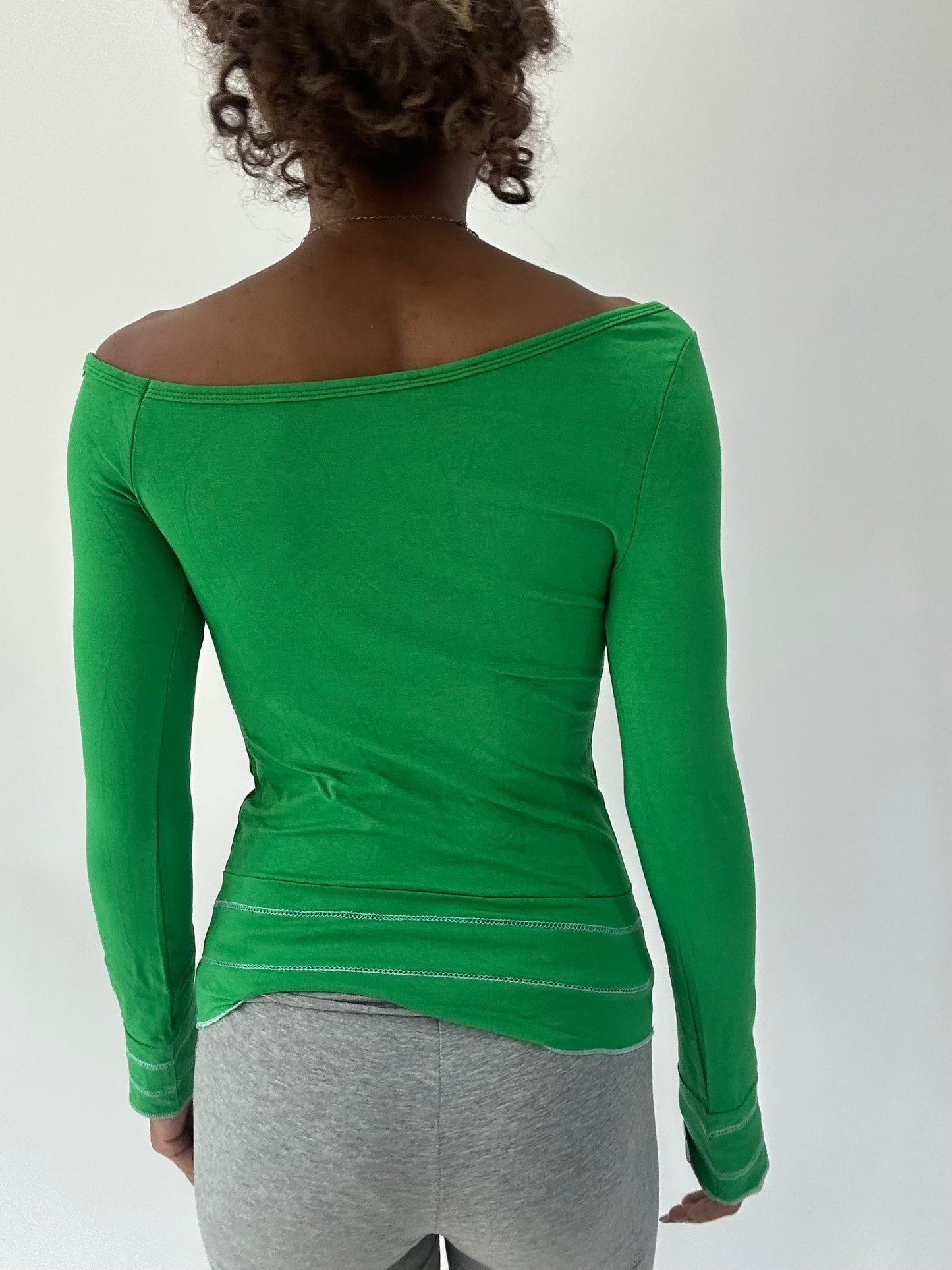 ‼️ | small green off the shoulder surf girl long sleeve top