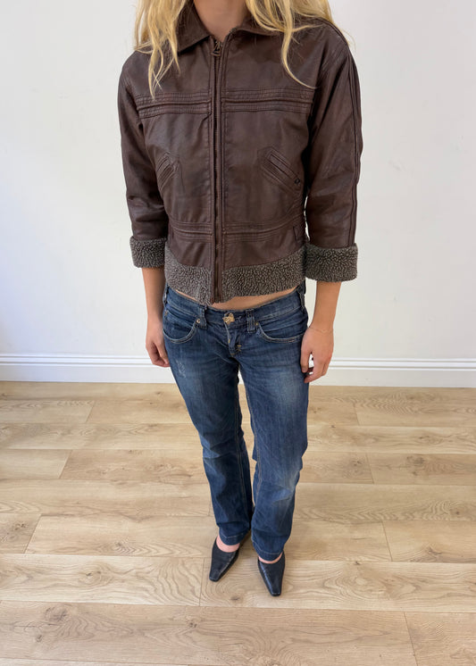 small brown faux leather jacket