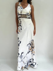 Wedding guest drop | pequeño vestido maxi floral de estilo satinado blanco
