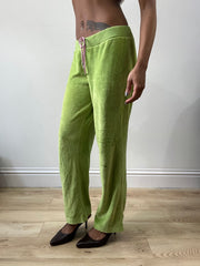 spring edit | medium green velour sweatpants with pink drawstring