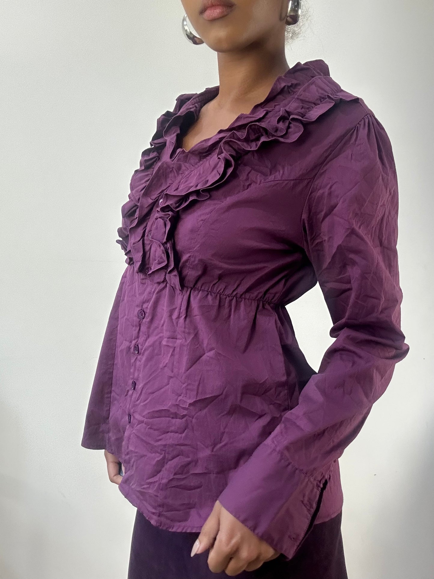 AUTUMN EDIT | medium purple long sleeve shirt with ruffle detail
