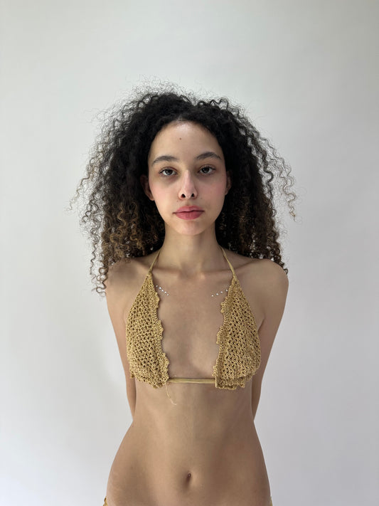 festival drop | small gold glittery crochet bikini top