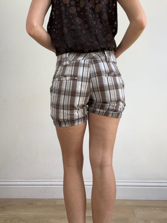summer edit | extra small brown and white shorts with checkered print