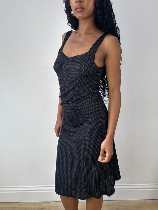 vintage edit twenty-three | medium black motivi midi dress with polka dot print