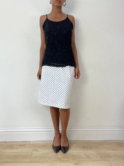 vintage edit twenty-seven | Pequeno preto e branco polka dot midi skirt