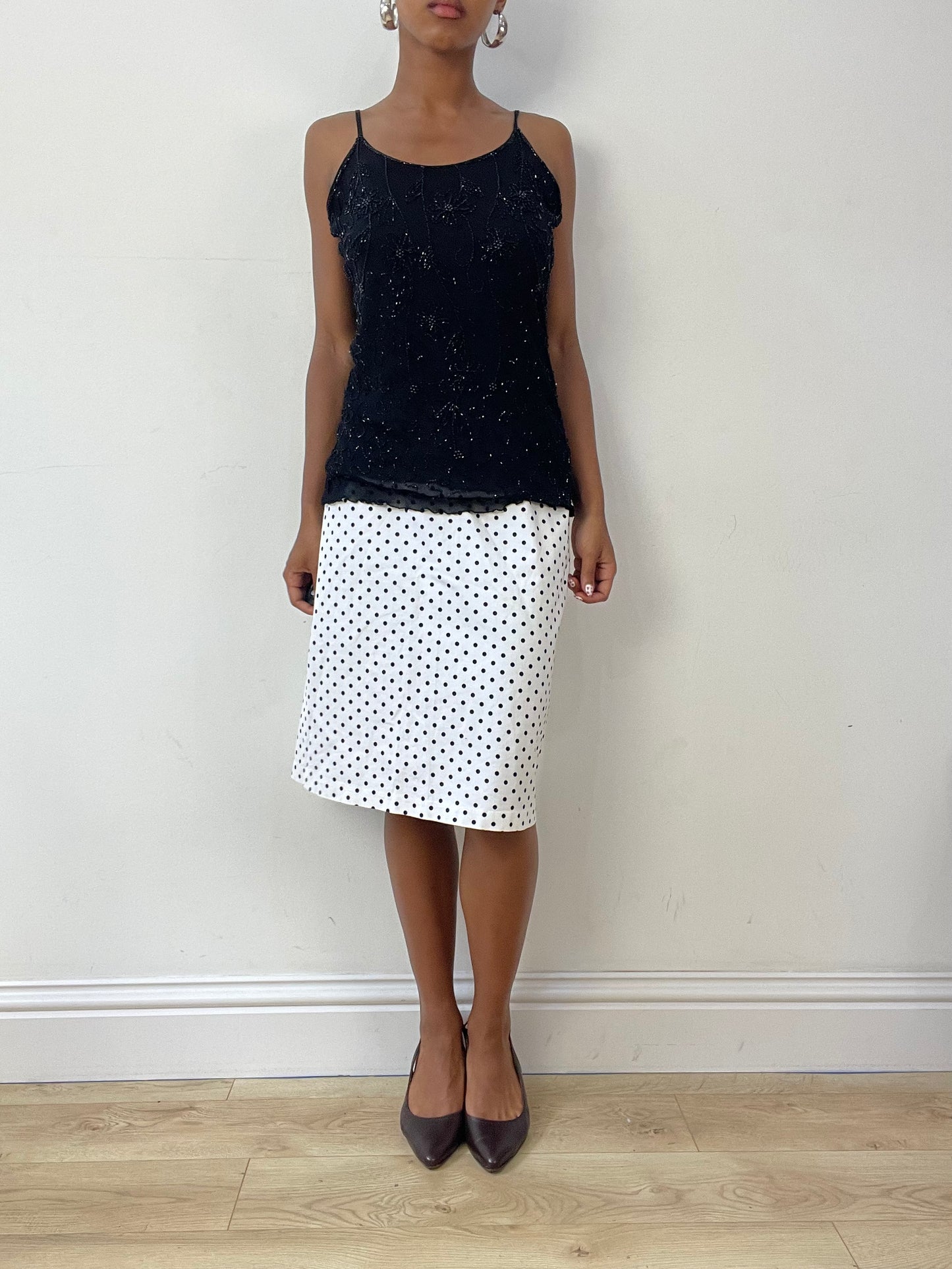 vintage edit twenty-seven | small black and white polka dot midi skirt