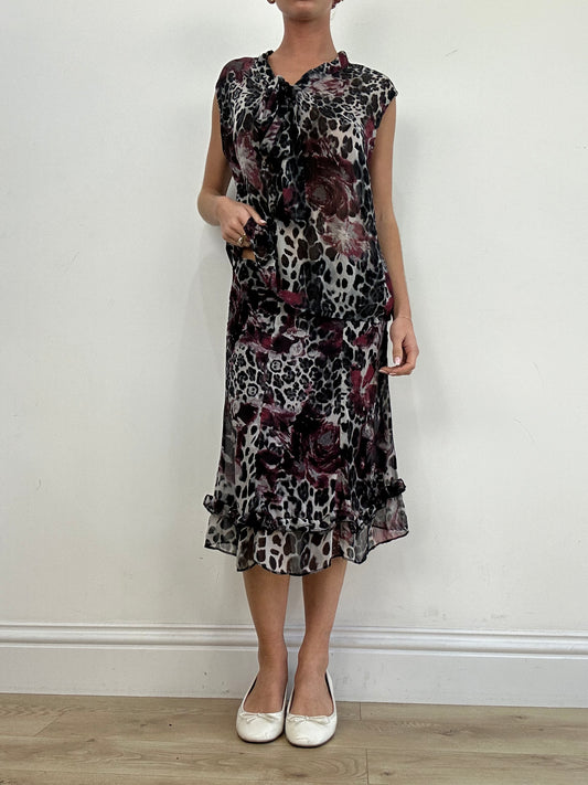 vintage edit three | large red and black leopard print cami skirt set