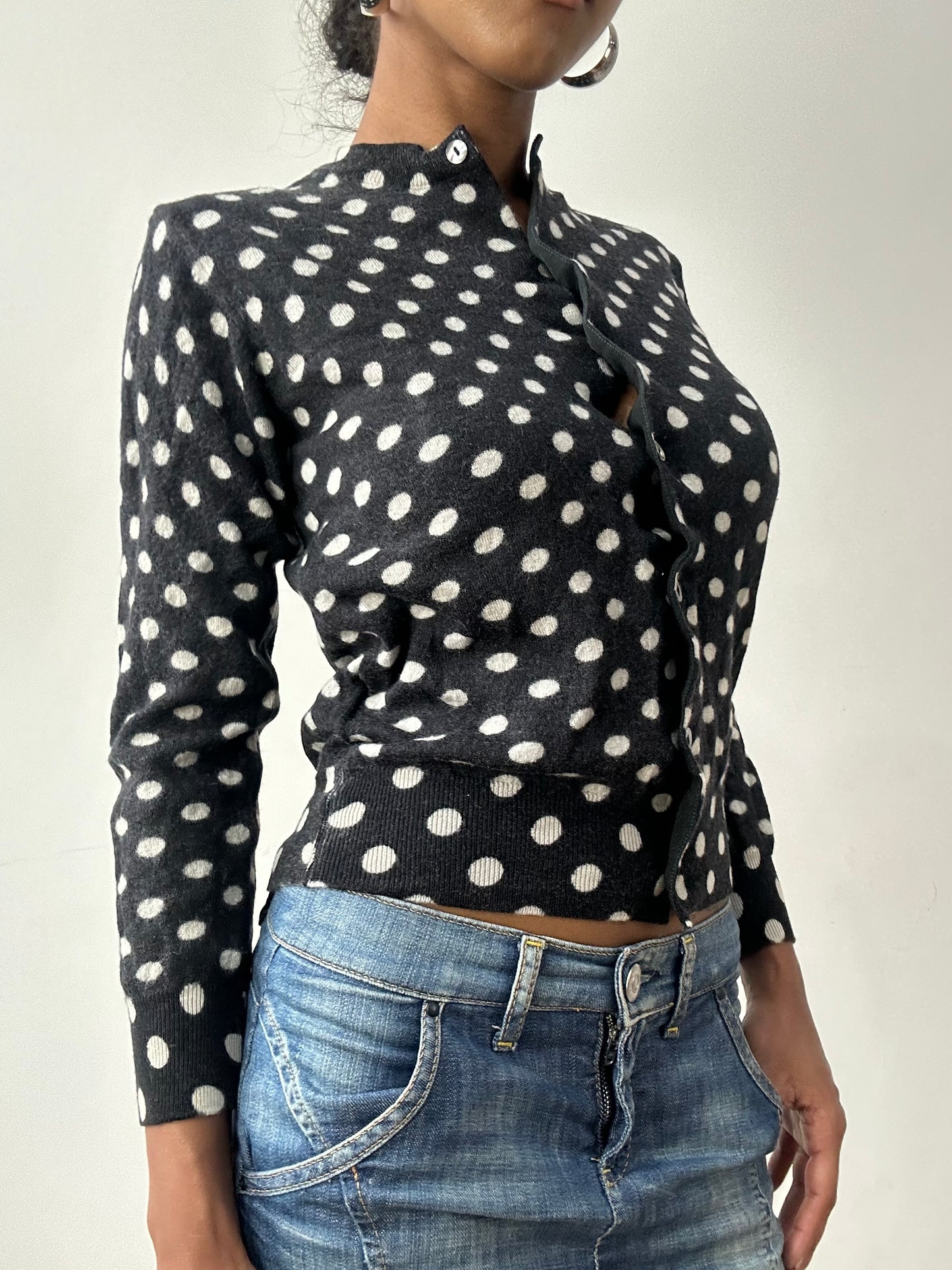 midsummer edit | extra small black and white comme des garçons polka dot cardigan