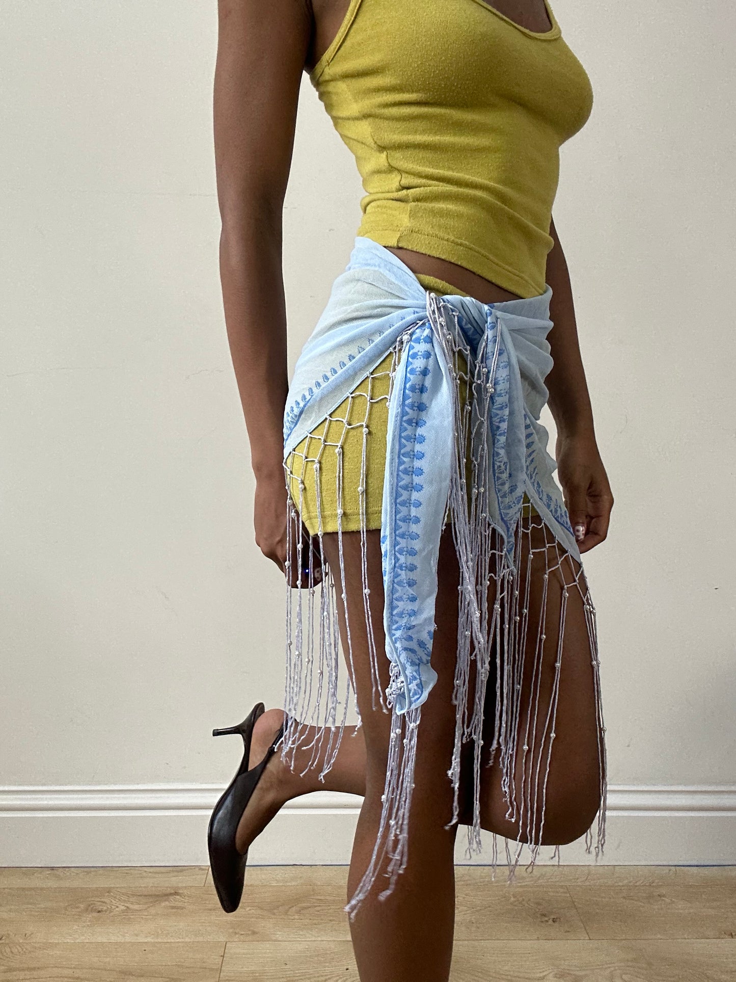 vintage edit twenty-nine | light blue beach skirt with fringe details