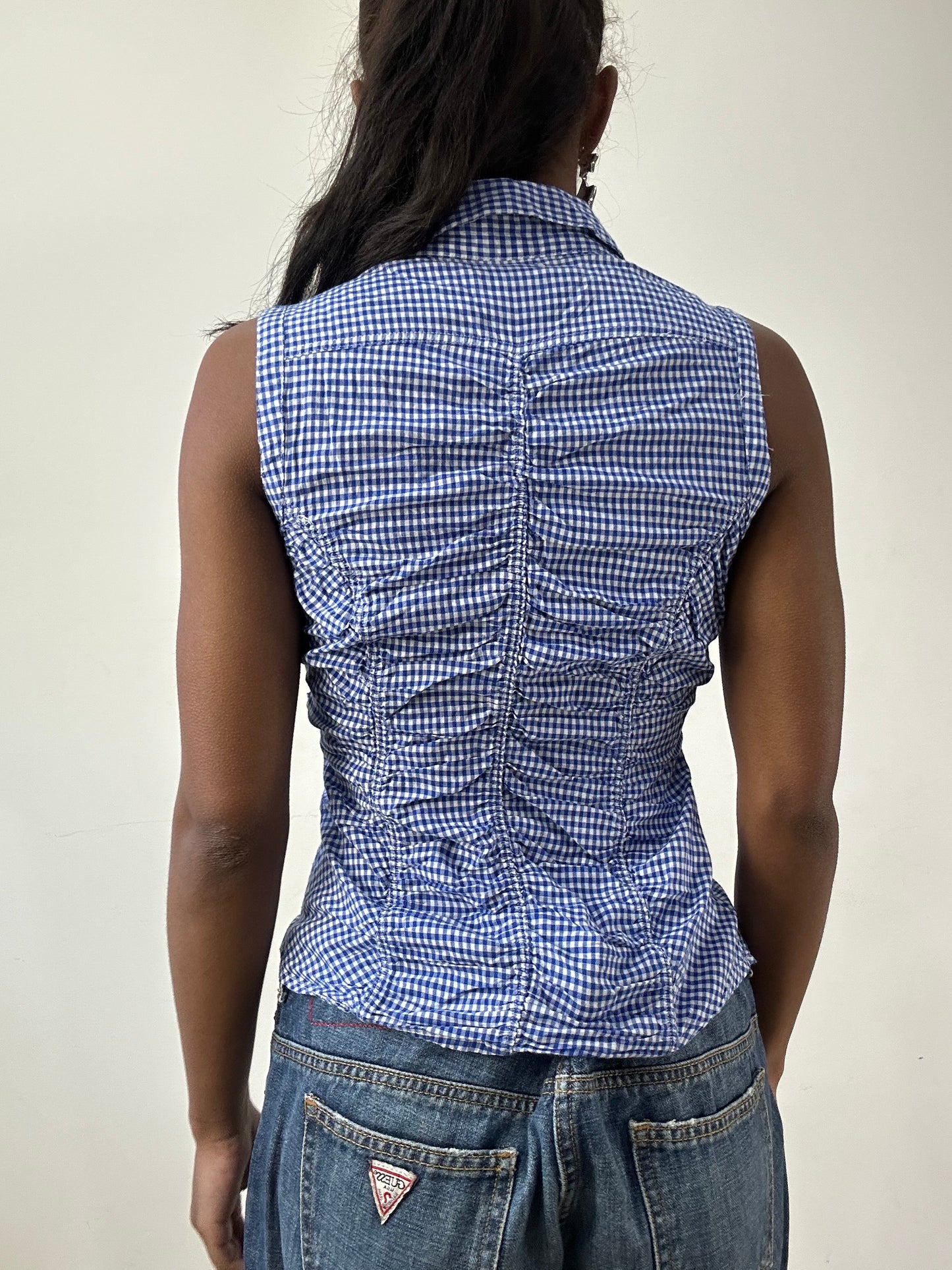 BEST PICKS | extra small blue gingham sleeveless shirt