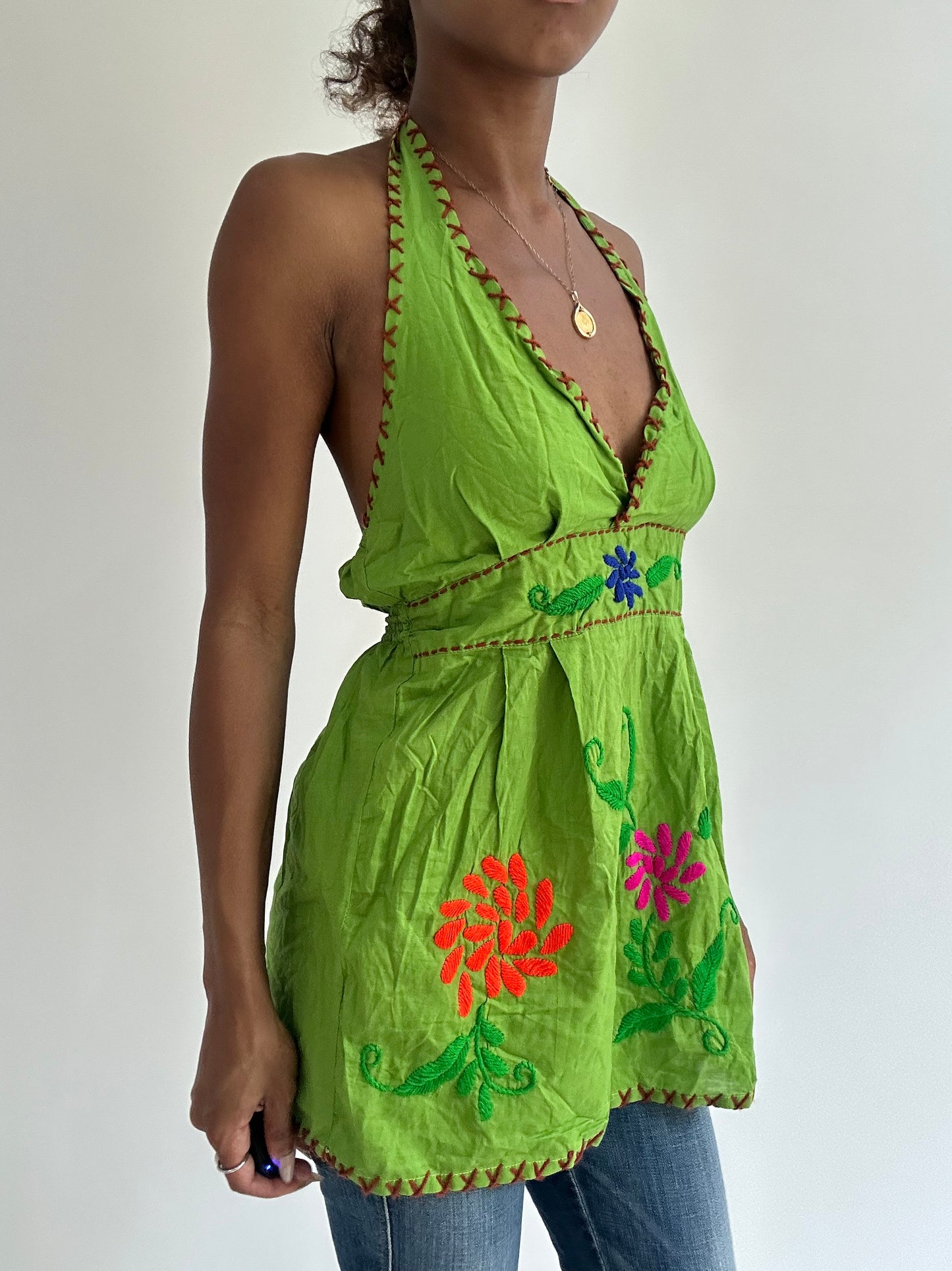 BEST PICKS | small green halterneck embroidered top