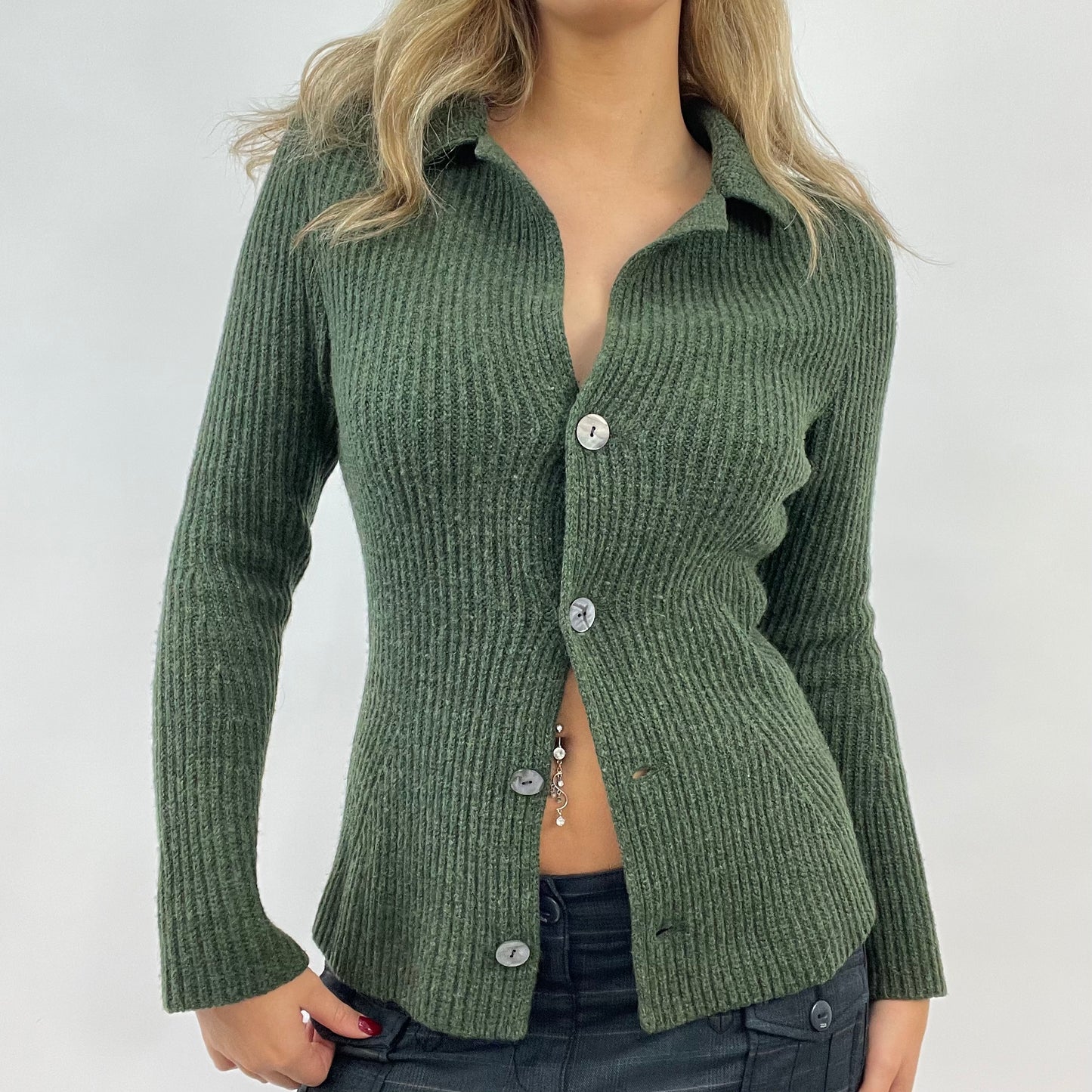CORPCORE DROP | small green woolly button up cardigan