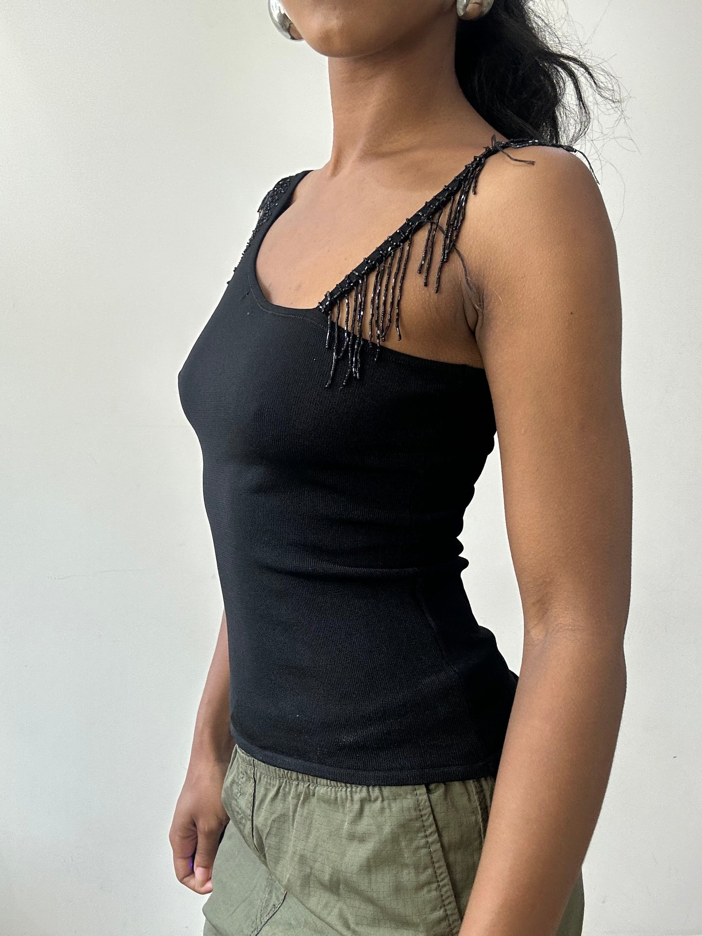 BEST PICKS | small black asymmetric top with beading detail