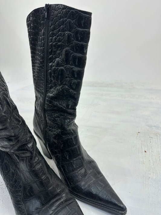 ⭐️vintage edit: indie sleaze | UK6 black faux croc print ankle boots