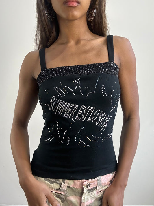 2016 edit | small black graphic rhinestone cami top