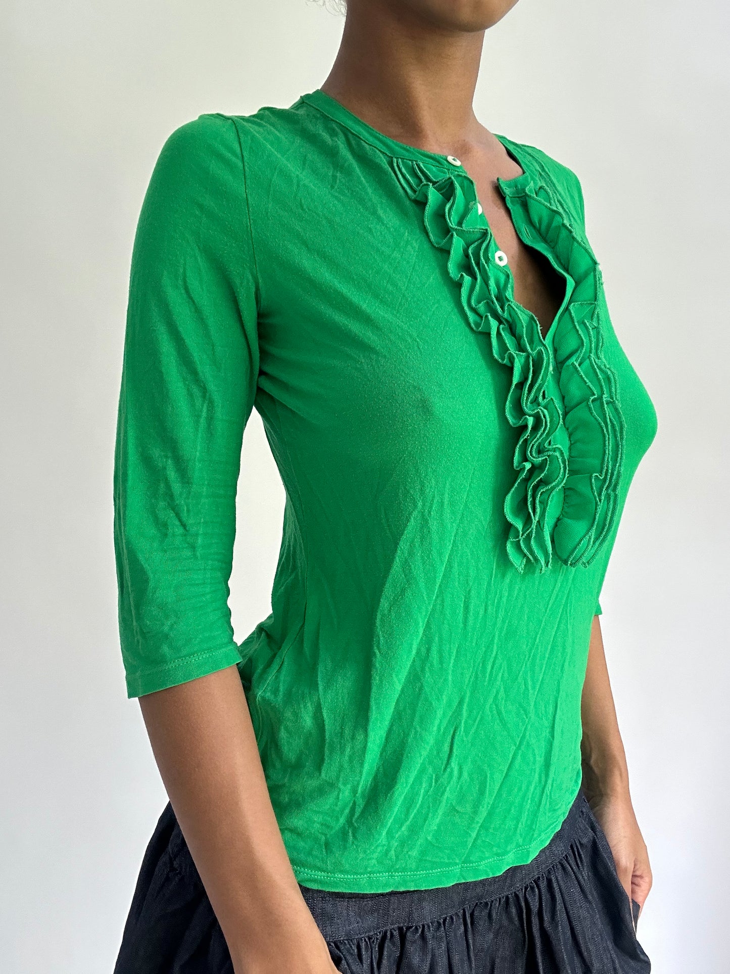 BEST PICKS | small green ralph lauren button up 3/4 length top