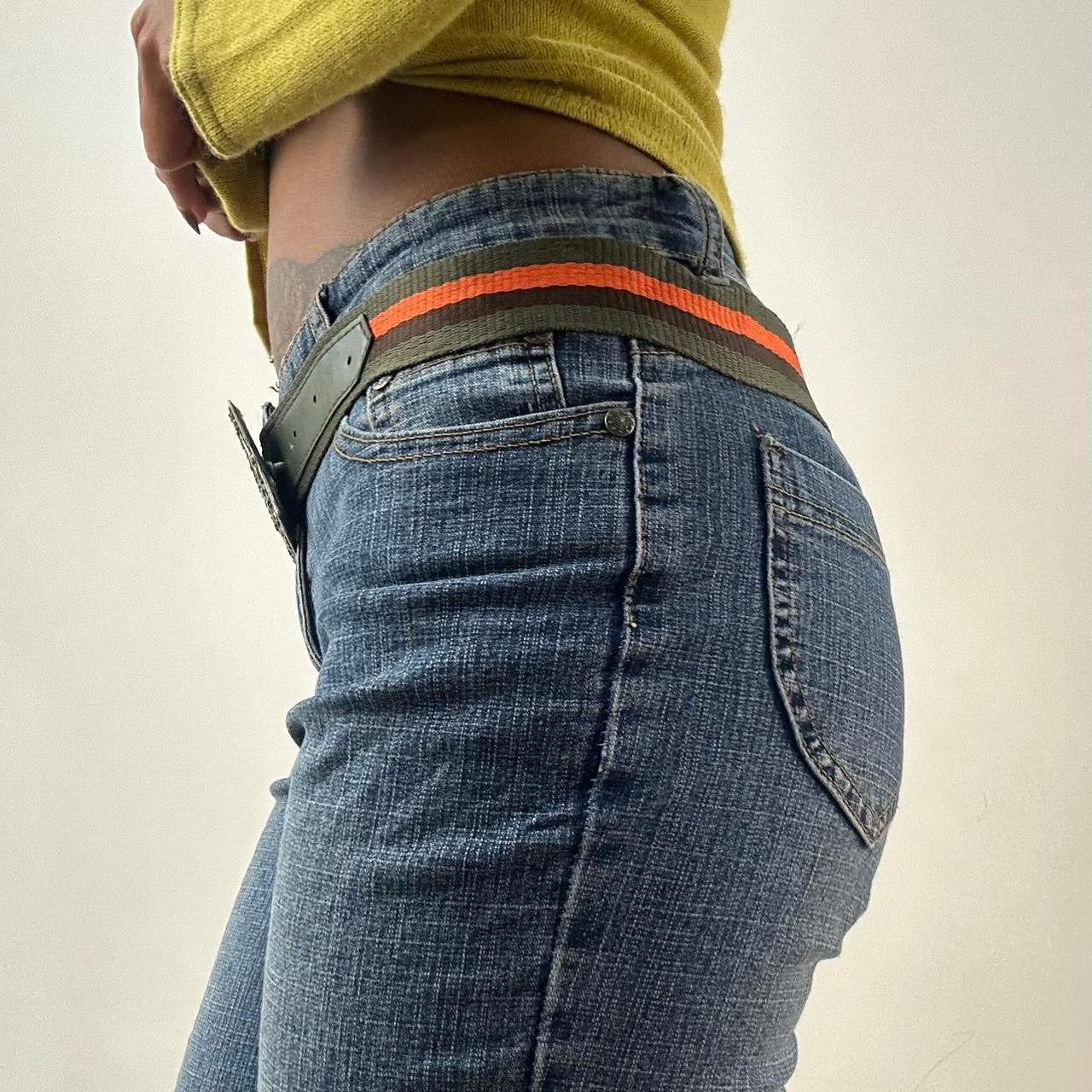 ⭐️💻 | one size khaki and orange nylon belt with silver beaded buckle
