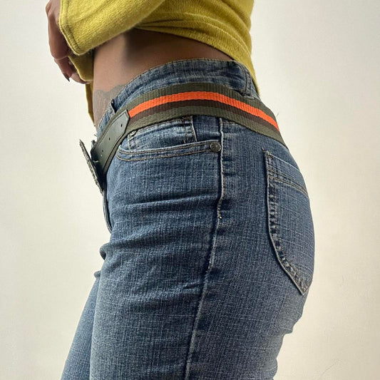 ⭐️💻 | one size khaki and orange nylon belt with silver beaded buckle