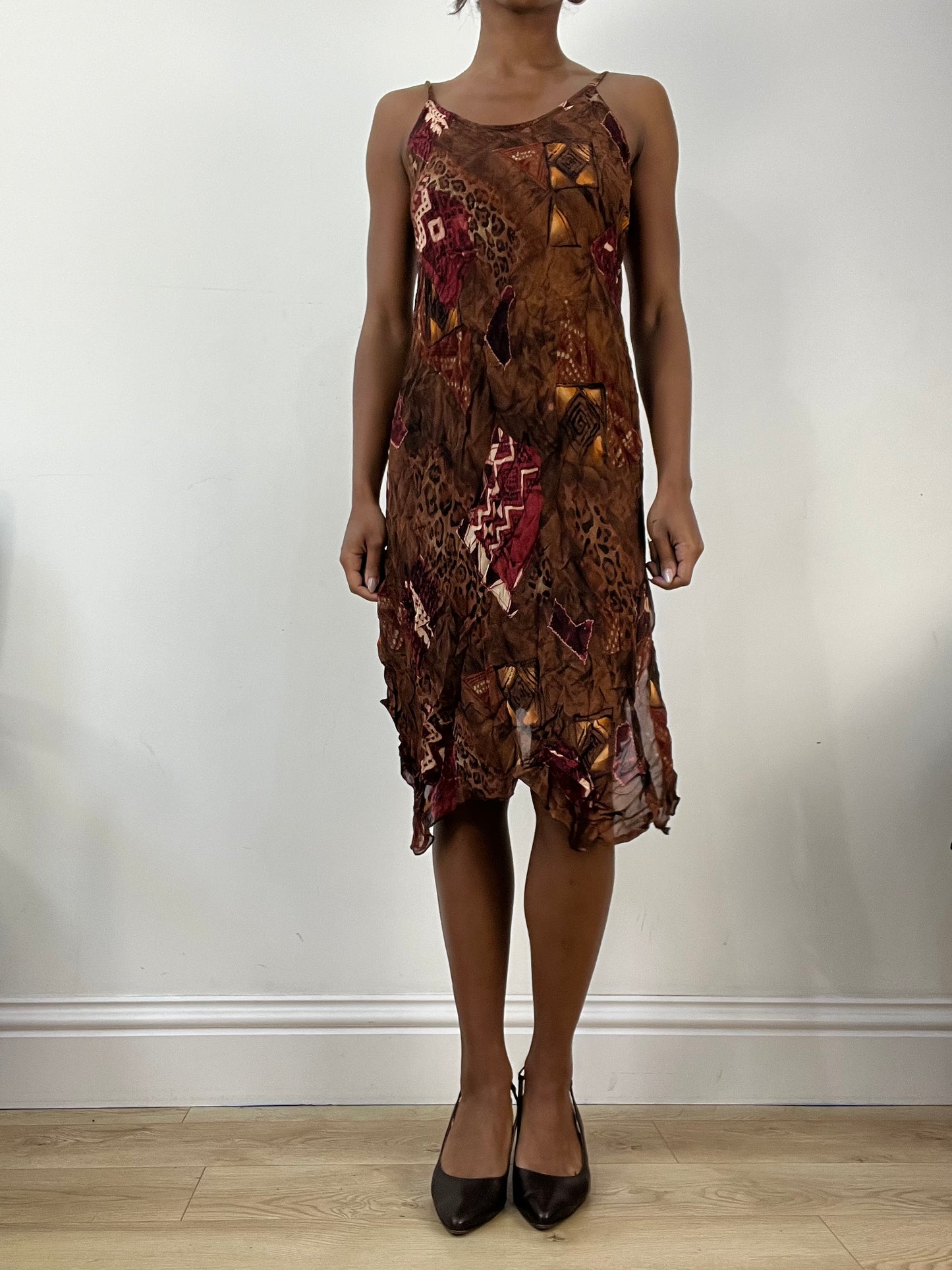 AUTUMN EDIT | medium brown midi dress with mesh overlay