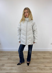 large beige/grey puffer coat