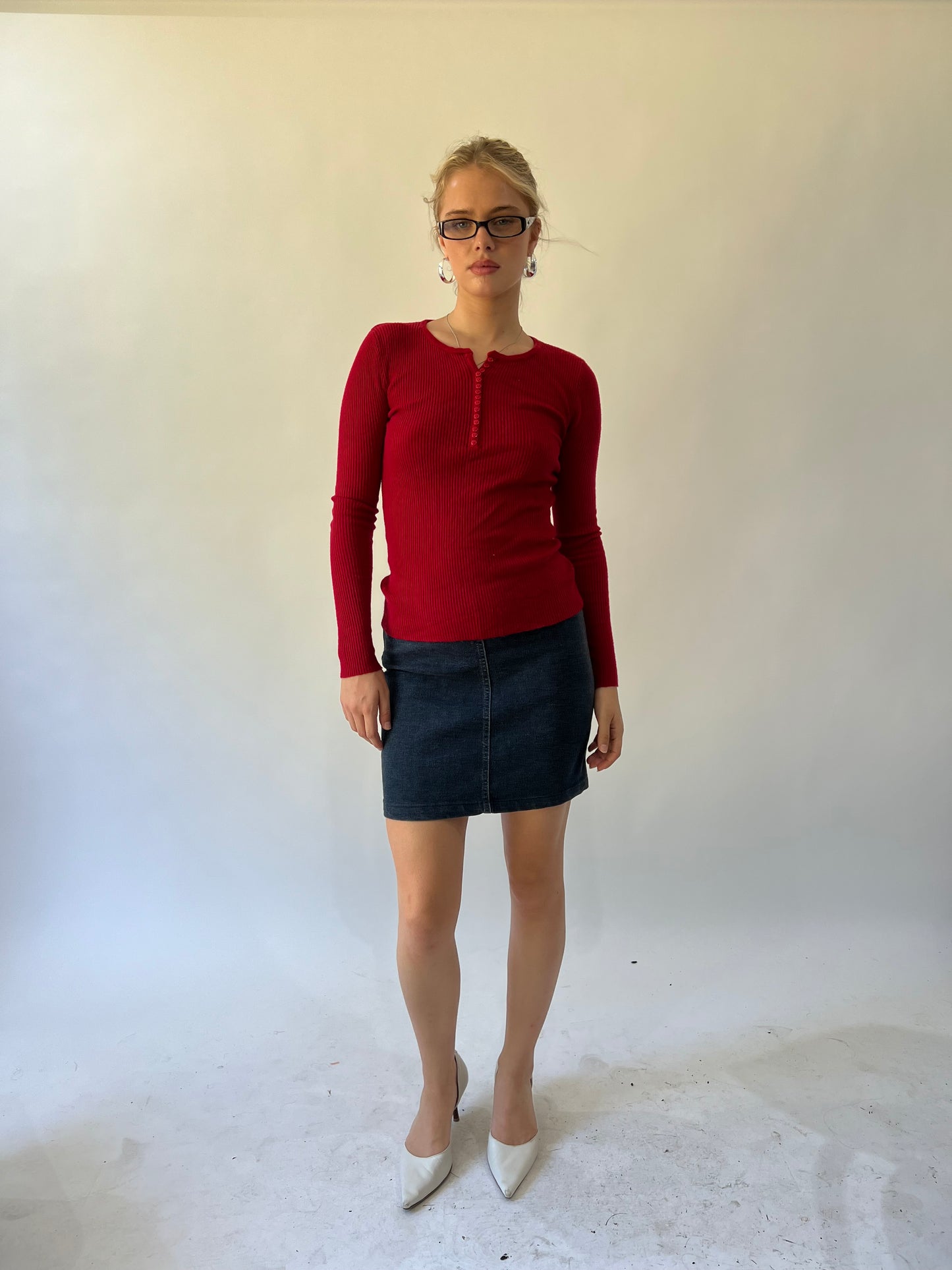 back to school drop | medium red ribbed long sleeve top