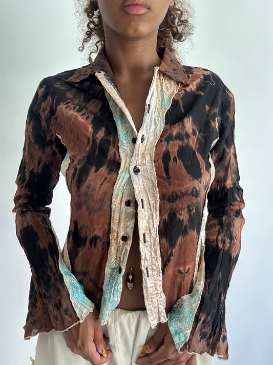 ‼️ | small brown and pink button up long sleeve top