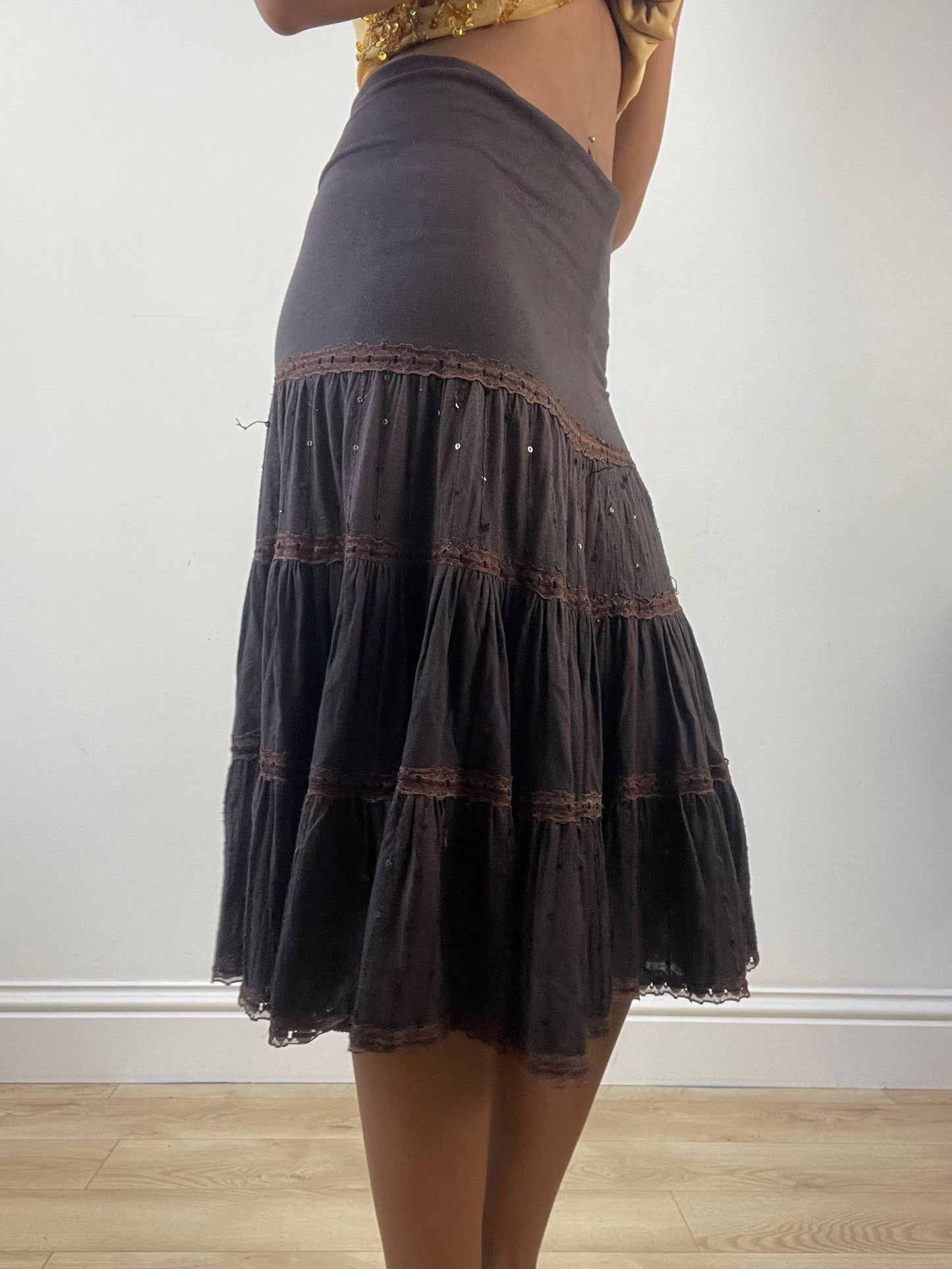 BEST PICKS | extra small brown tiered midi skirt