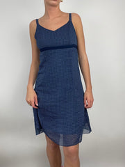 ADDISON RAE DROP | small blue polka dot midi dress