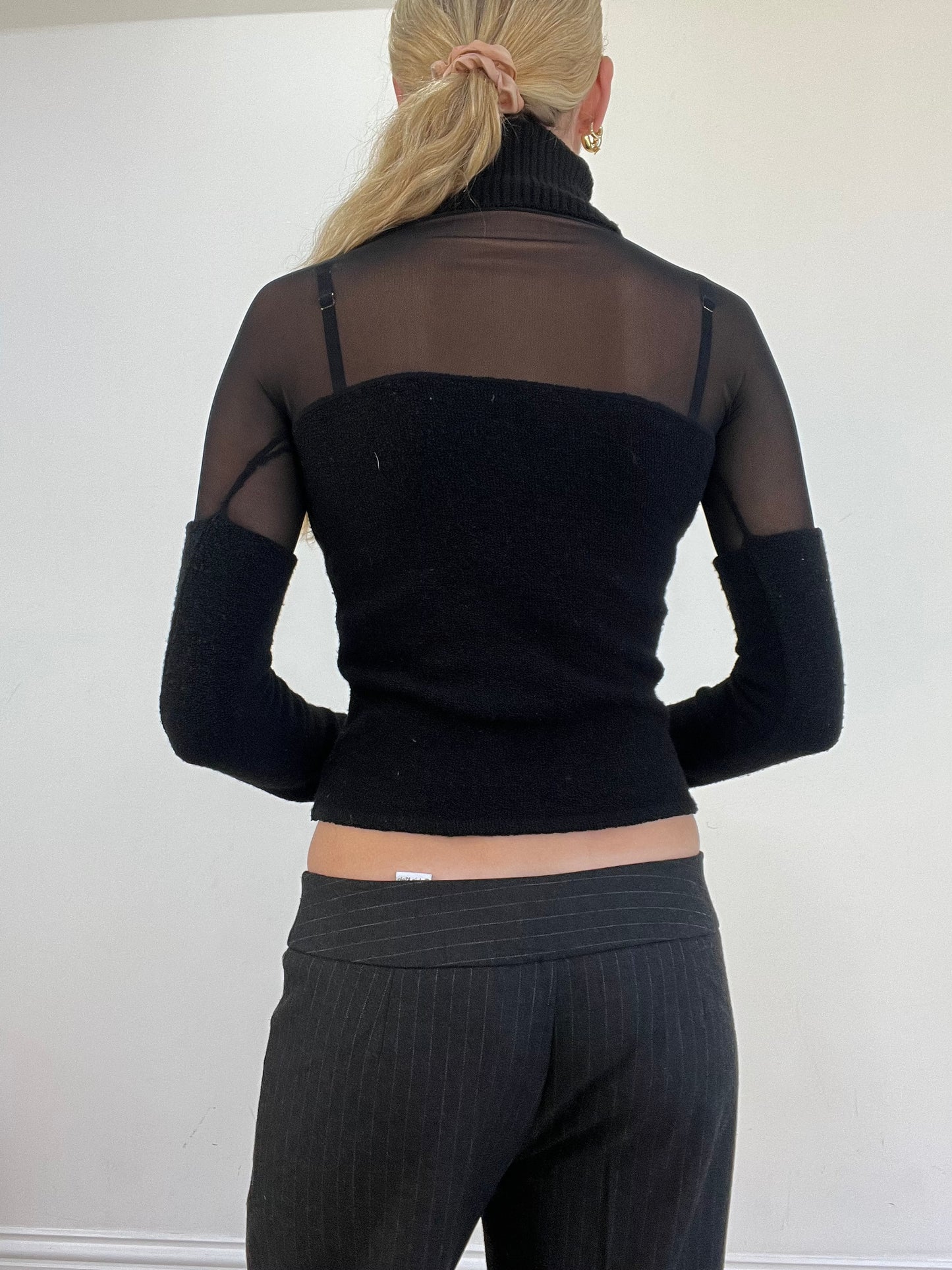 vintage edit thirteen | small black semi sheer roll neck jumper