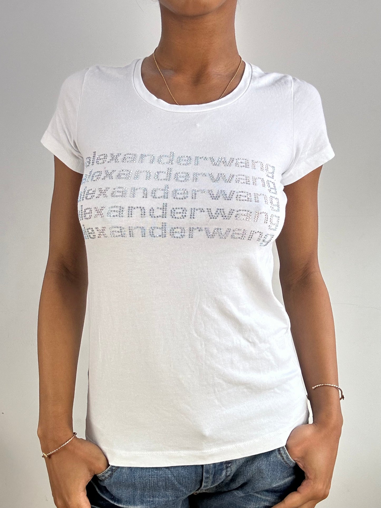 vintage edit fifteen | small white alexander wang diamanté logo t-shirt