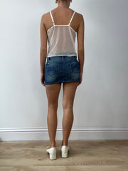 GIRLBAND DROP | small white mesh cami with blue floral print
