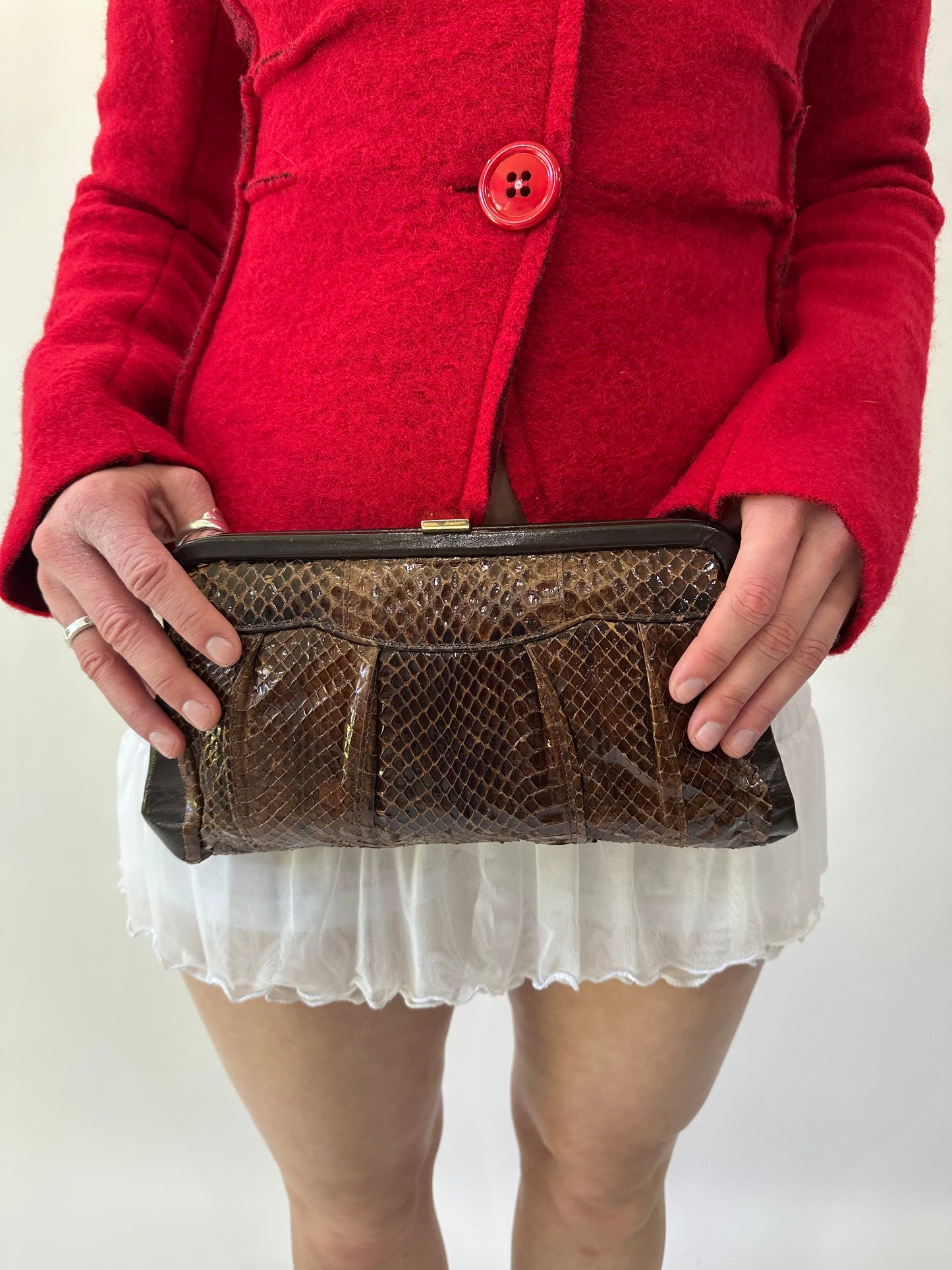 devil wears prada | brown faux leather clutch purse