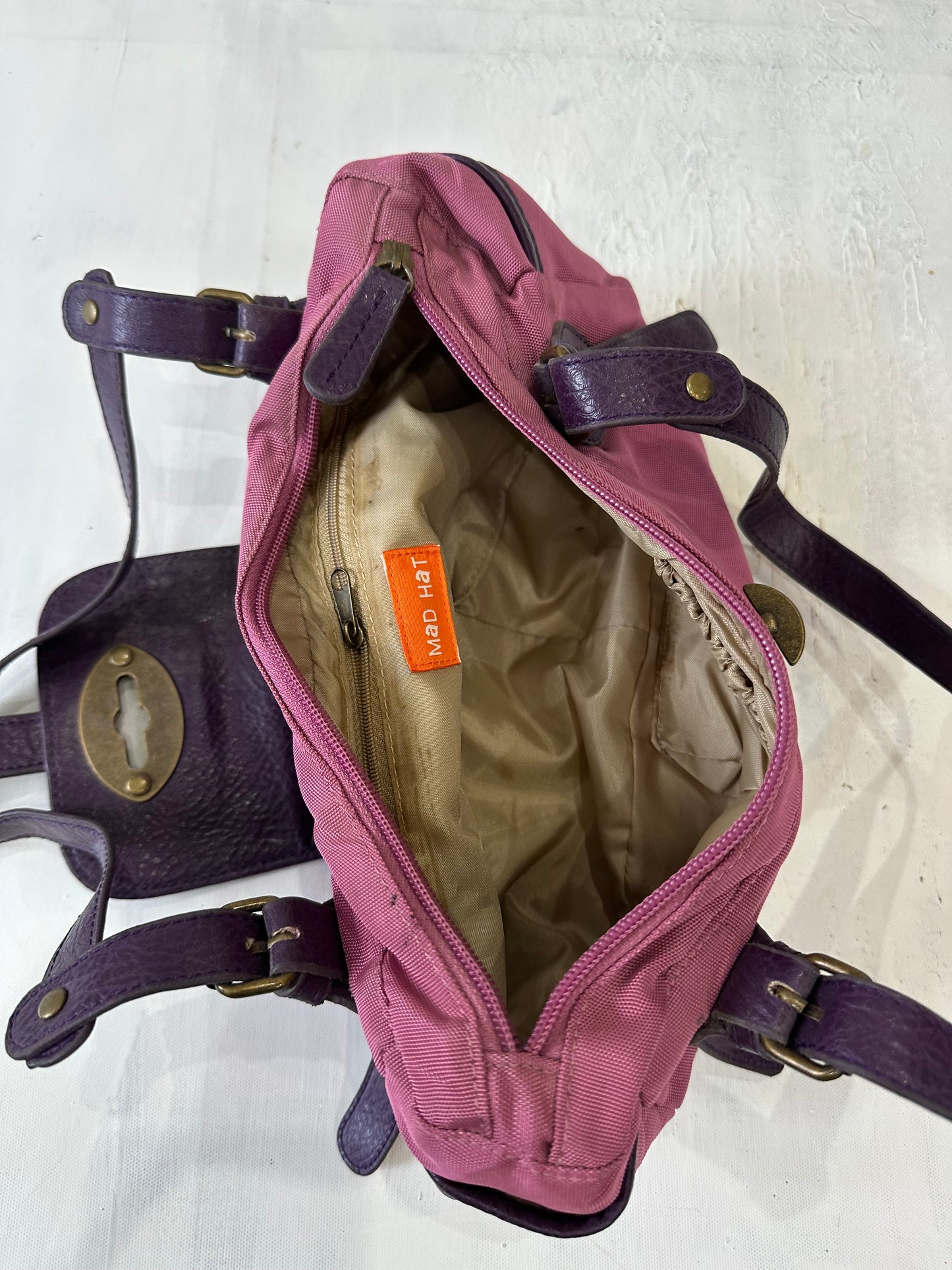 vintage edit thirty-three | pink shoulder bag with purple faux leather detail