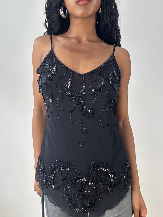 vintage edit twenty-three | large black cami top with sequin detail