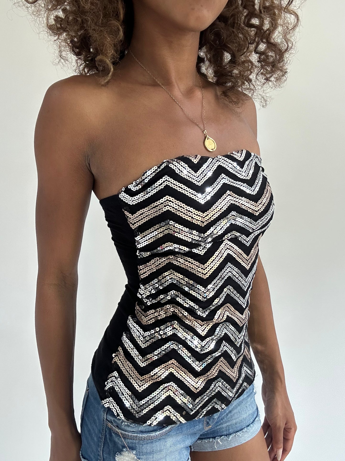 euro trash | extra small black tally weijl strapless top with sequin detail