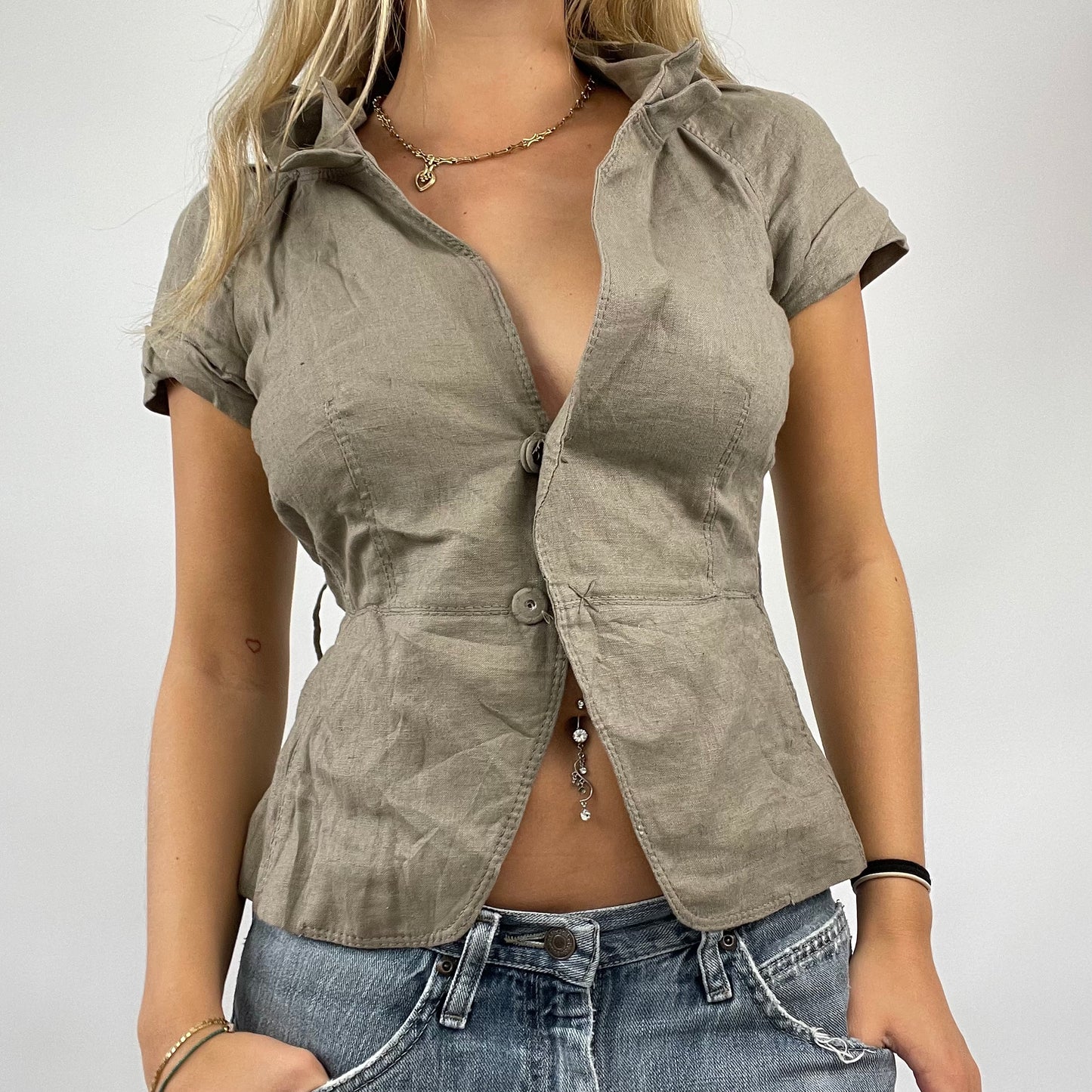 GRUNGE COQUETTE DROP | small brown old label zara linen shirt