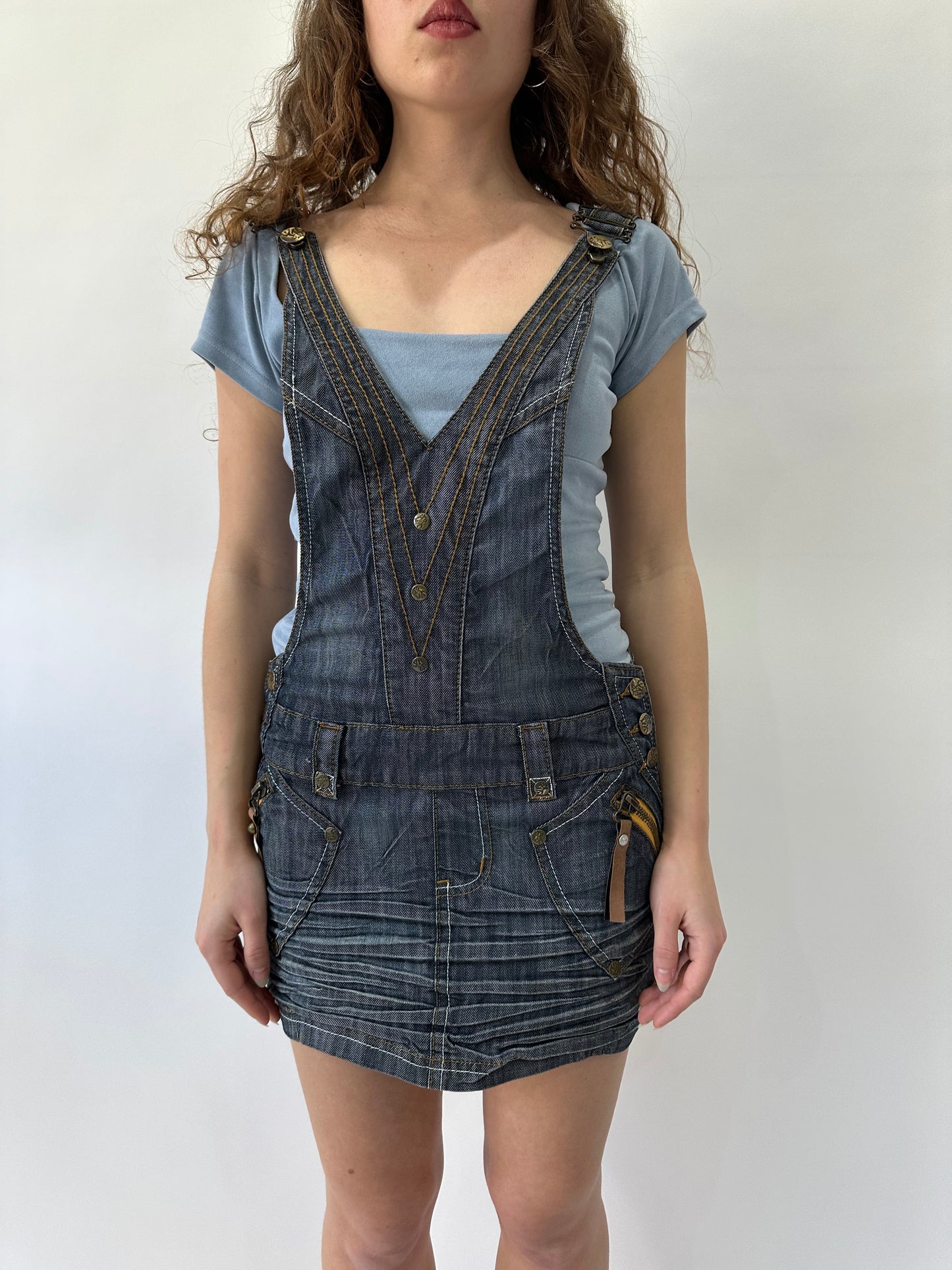 western edit | small/medium blue denim skirt dungarees
