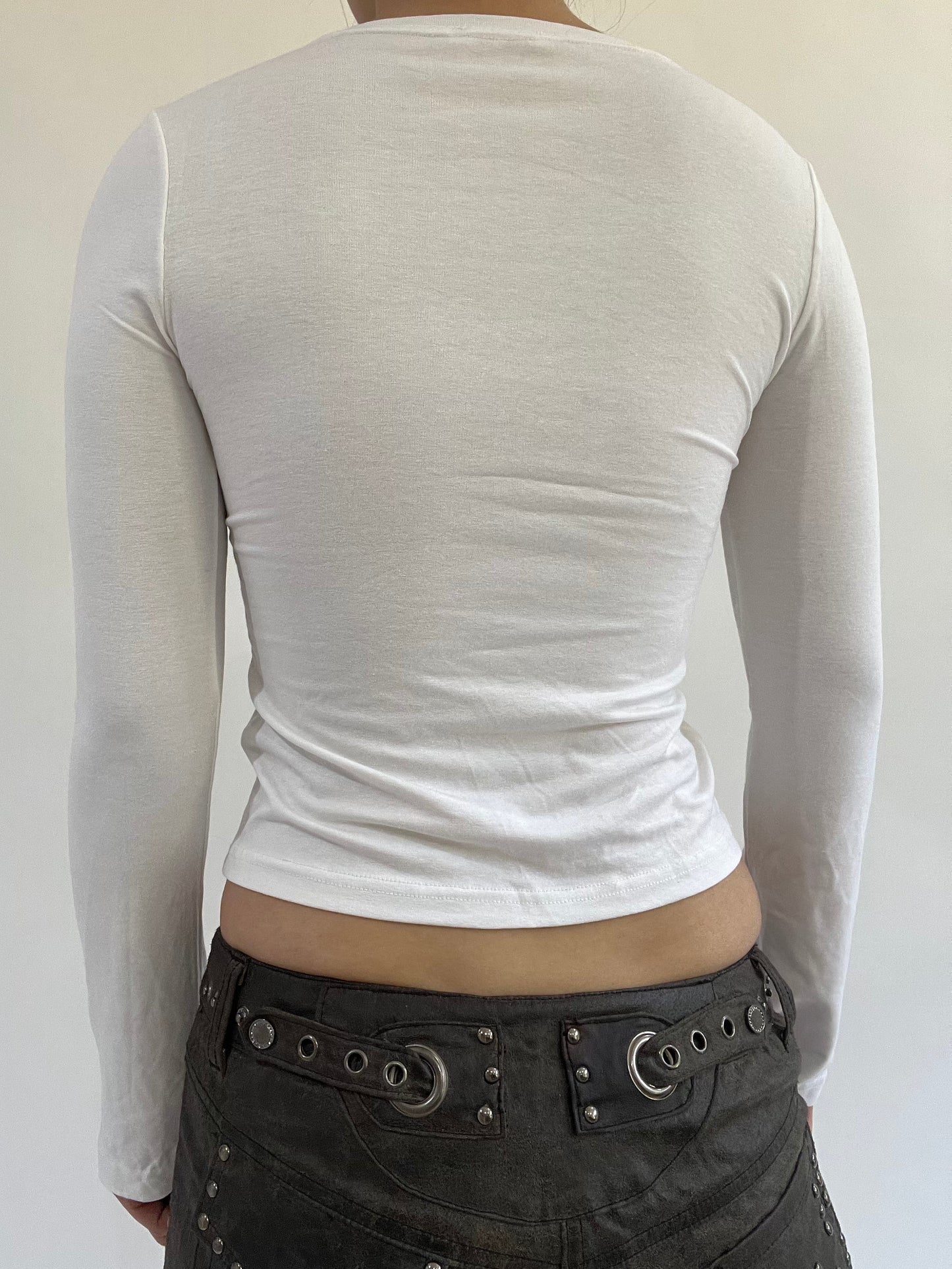 ‼️ | small white long sleeve top with blue vest overlay detail