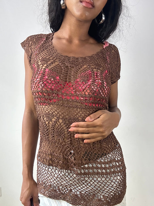 vintage edit twenty-five | Pequeno Crotchete Branco Vestido Superior da Mulher
