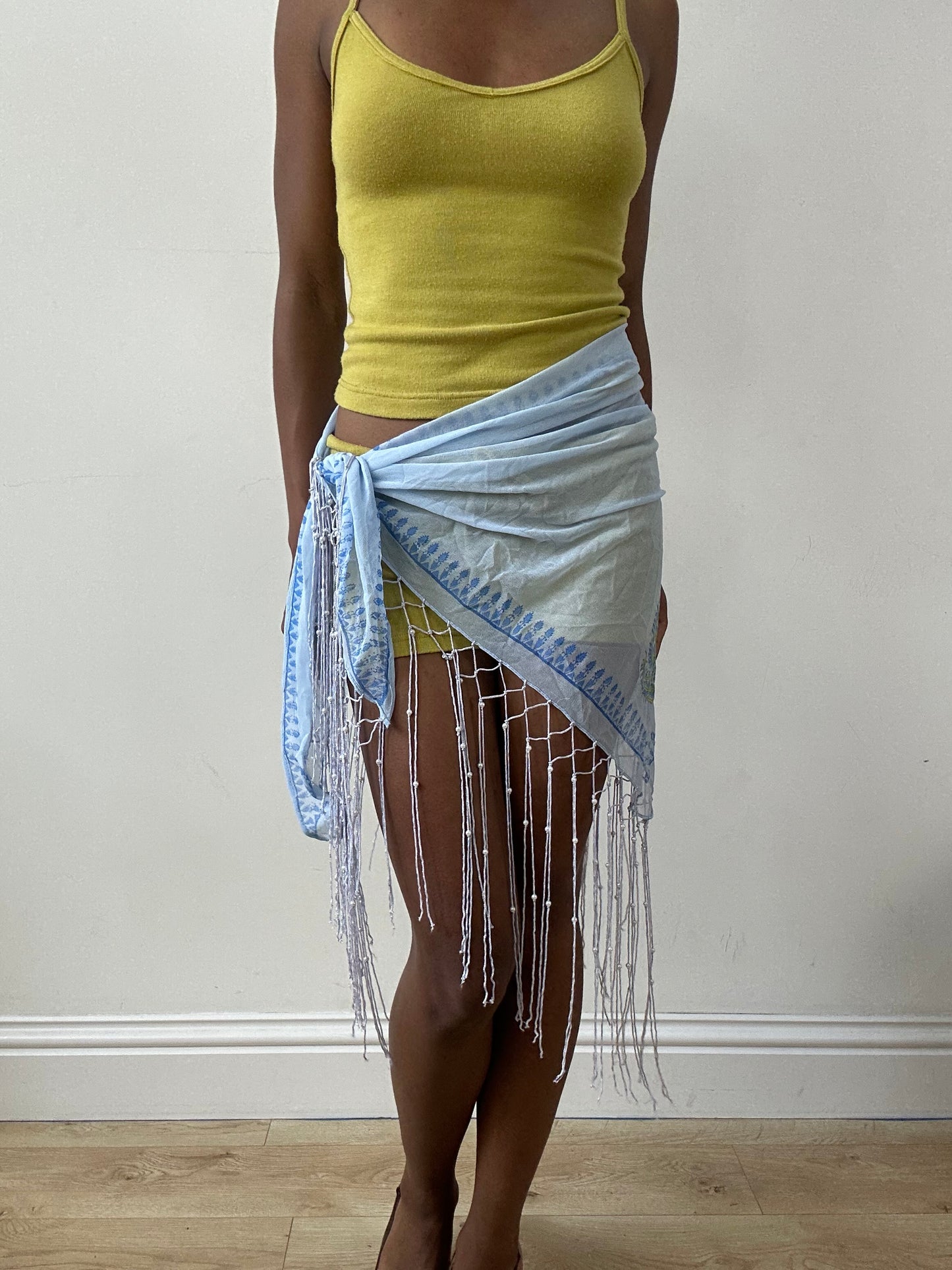 vintage edit twenty-nine | light blue beach skirt with fringe details