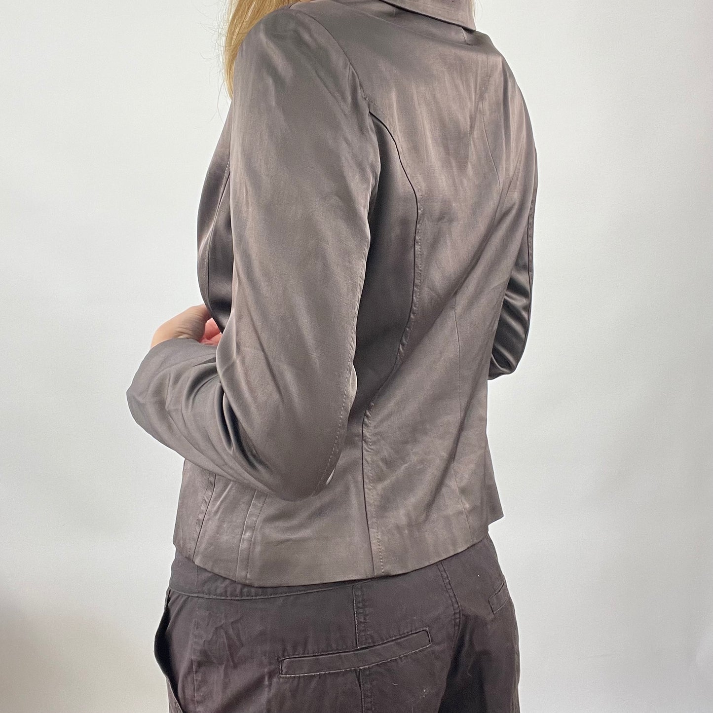 90s MINIMALISM DROP | small brown silky blazer jacket