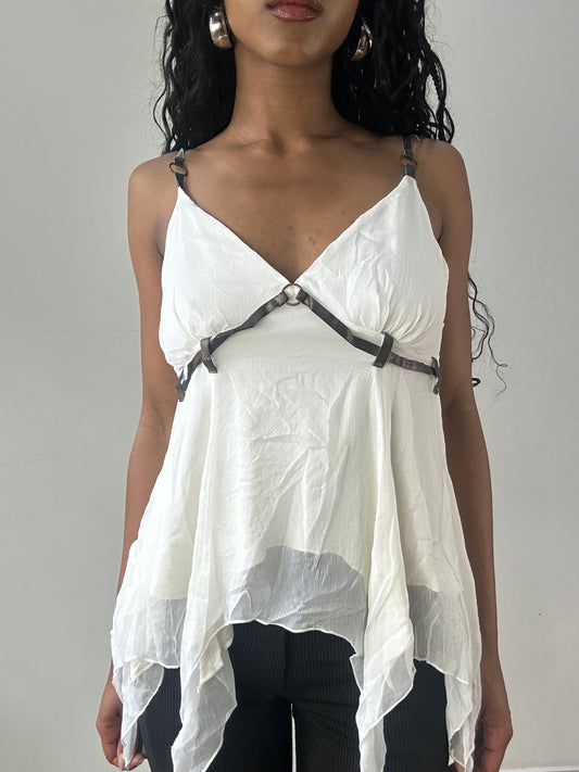 vintage edit twenty-three | small white asymmetric cami with mesh overlay