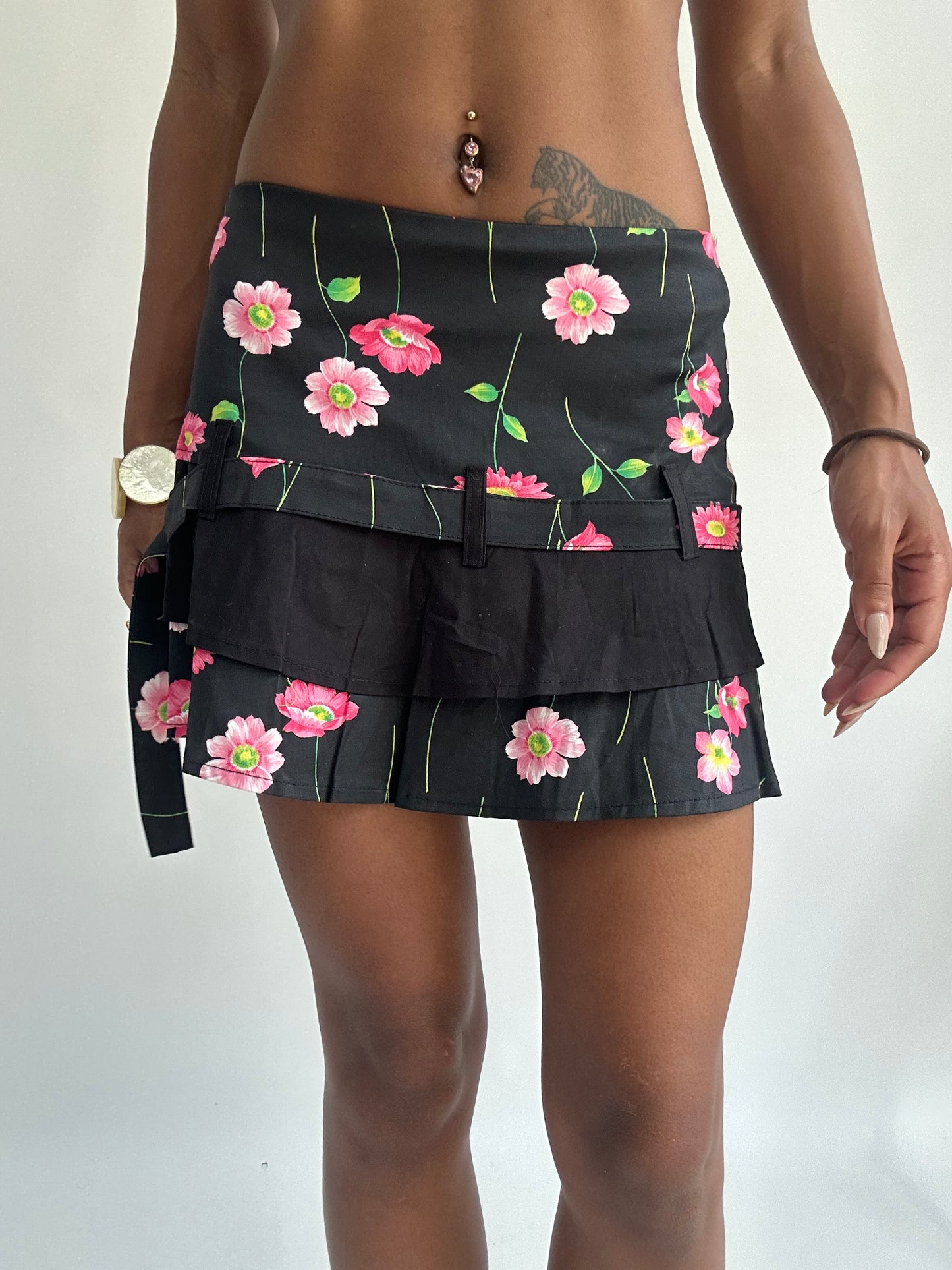 summermaxxing drop | extra small black floral mini skirt