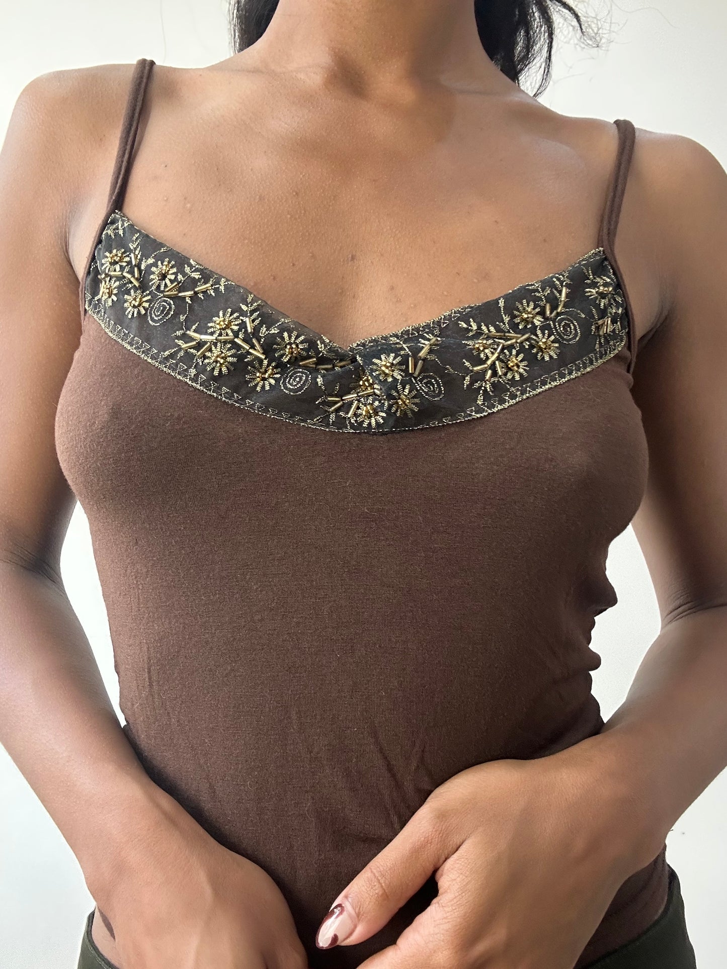 BEST PICKS | small brown cami top with beading detail