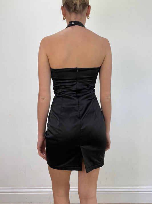 vintage edit: wedding guest | small black halter neck mini dress