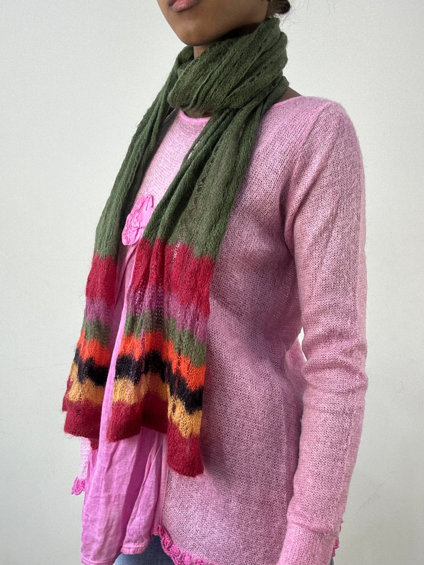 winter edit | green and red striped mohair scarf