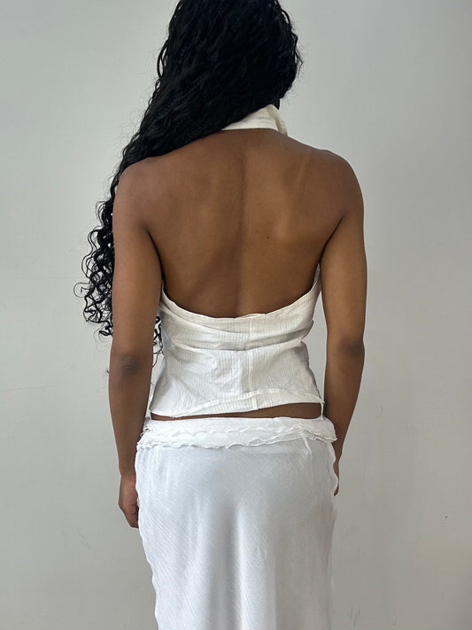 vintage edit twenty-three | small white halterneck top with silver stud detail
