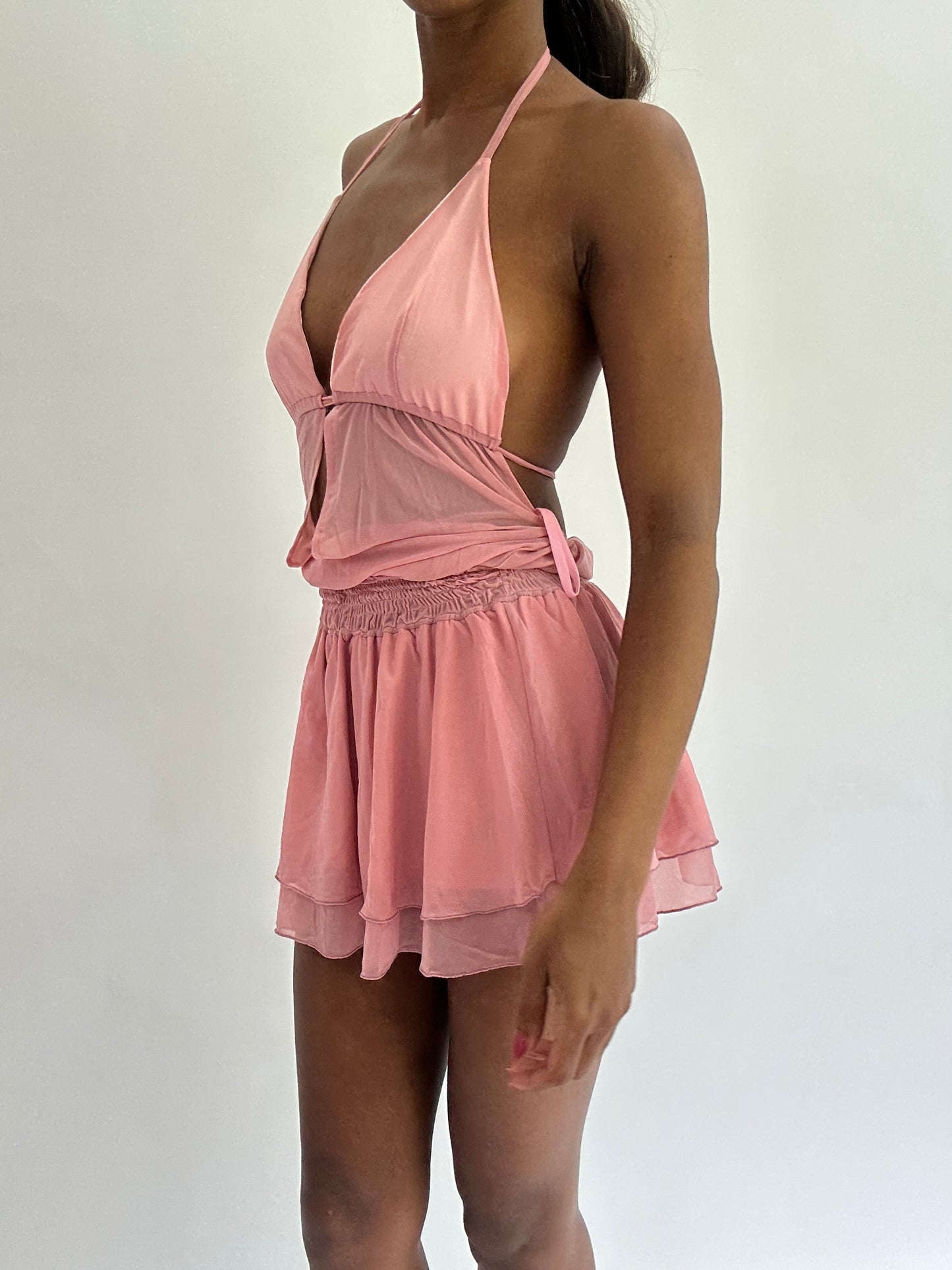 colourmaxxing drop | small pink mesh overlay mini dress