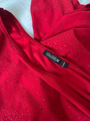 euro trash | small red glitter asymmetrical ruched mini dress